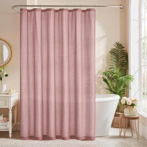 KGORGE Linen Fabric Shower Curtains-Semi Sheer Button Hole Lightweight Waterproof Privacy Light Filtering Shower Curtains for Bathroom Bathtub with 12 Hooks, 72 x 72 inches Long, Dusty Pink, 1 Panel