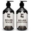 Striking Viking Beard Wash & Beard Conditioner for Men - Unscented, 10 Oz per Bottle - Nourishing & Deep Cleansing Shampoo - Sulfate Free Shampoo Conditioner with Jojoba Oil