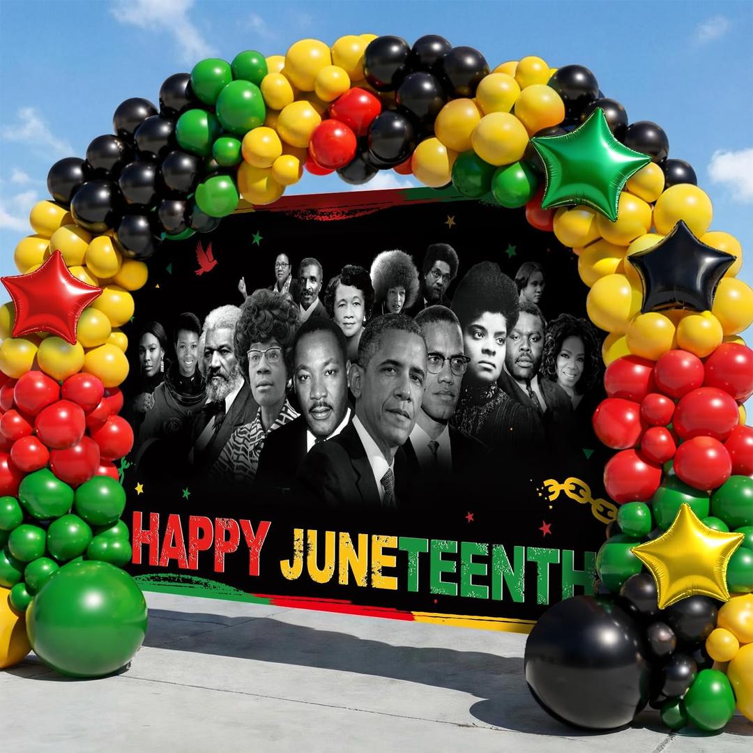 Juneteenth Balloon Arch Kit With Backdrop For Bold Juneteenth decorations Indoor Or Outdoor Setup 70.9x43.3 In Fabric Banner Red Green Yellow Black Balloons, 9 inches x 11 inches x 0.9 inches