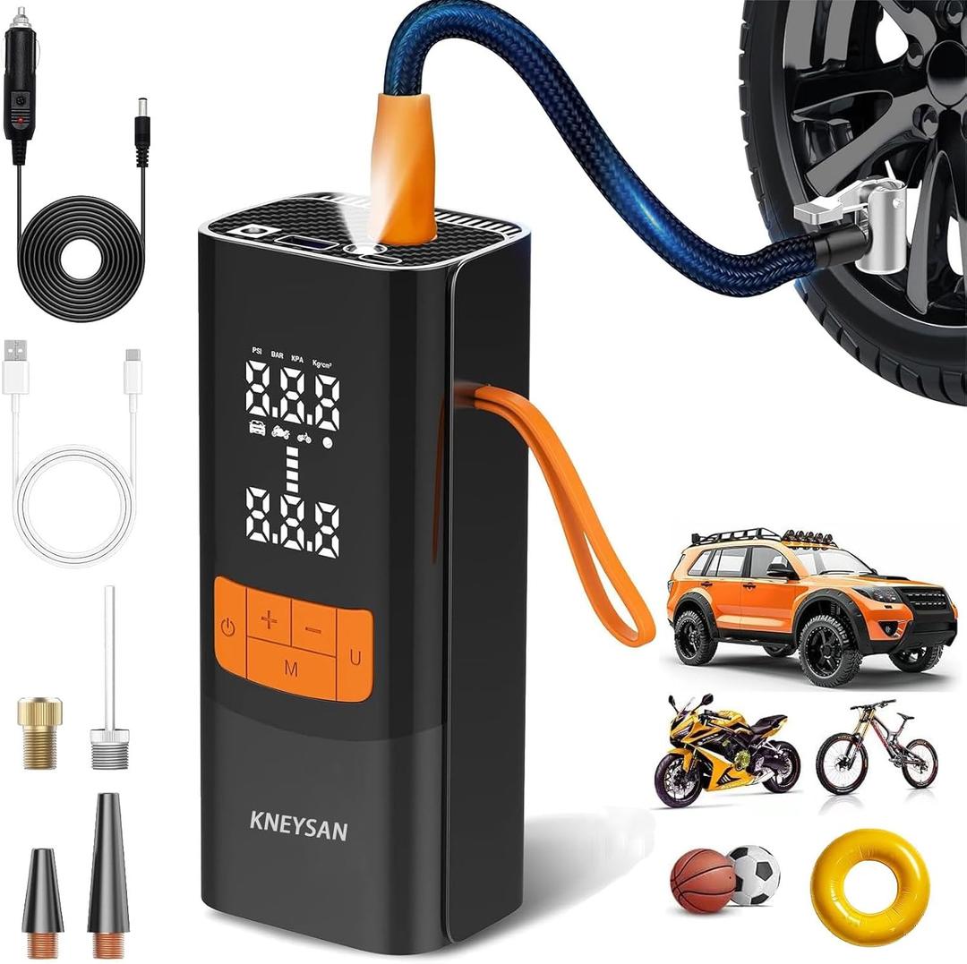 MU-002 Portable Air Compressor for Car Tires - 150PSI Rapid Tire Inflator with 15000mAh Battery & LED Light, Ultra-Light 1.3lbs for SUV, Truck, Bike, Ball & Emergency Roadside Use