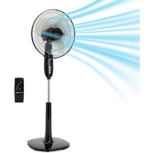 Amazon Basics 16" Pedestal Fan with Remote, Floor Fan, Standing Fan for Bedroom, Living Room, Office, with 3 Speeds, 3 Modes, Timer, Dual-Layered Blades, Adjustable Height, Tilt Head, 60W, Black
