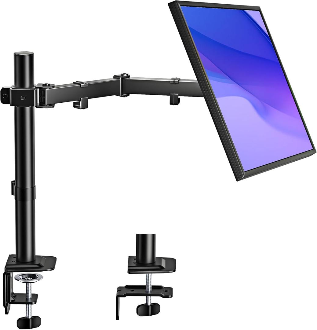 monTEK Single Monitor Stand for 17-32 inches Screen, Fully Adjustable Monitor Arm Desk Mount up to 22lbs Capacity, Computer Mount with C Clamp and Grommet Base, Max VESA 100x100mm