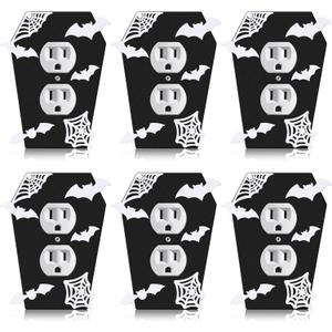 Peryiter 6 Pcs Gothic Coffin Black Outlet Covers Wall Plate Bat Coffin Gothic Room Decor Duplex Plug Socket Light Switch Covers Decorative Goth Decor for Bedroom Home Kitchen(Black,Spider Web)