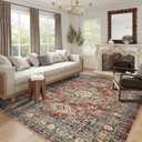 Lahome Oriental Washable Rugs 8x10, Non-Slip Soft 8x10 Rugs for Living Room Bedroom, Stain Resistant Ultra-Thin Vintage Accent Carpet for Dining Room Office, Brown/Multi