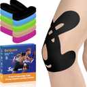 KTQUICK Precut Kinesiology Tape for Knees, 12 Ct,20% Stronger Adhesive,Black | Bunny Designed Knee Tape with Premium Cotton, Breathable, Waterproof, Latex-Free Athletic Tape for Running, Training & Hiking