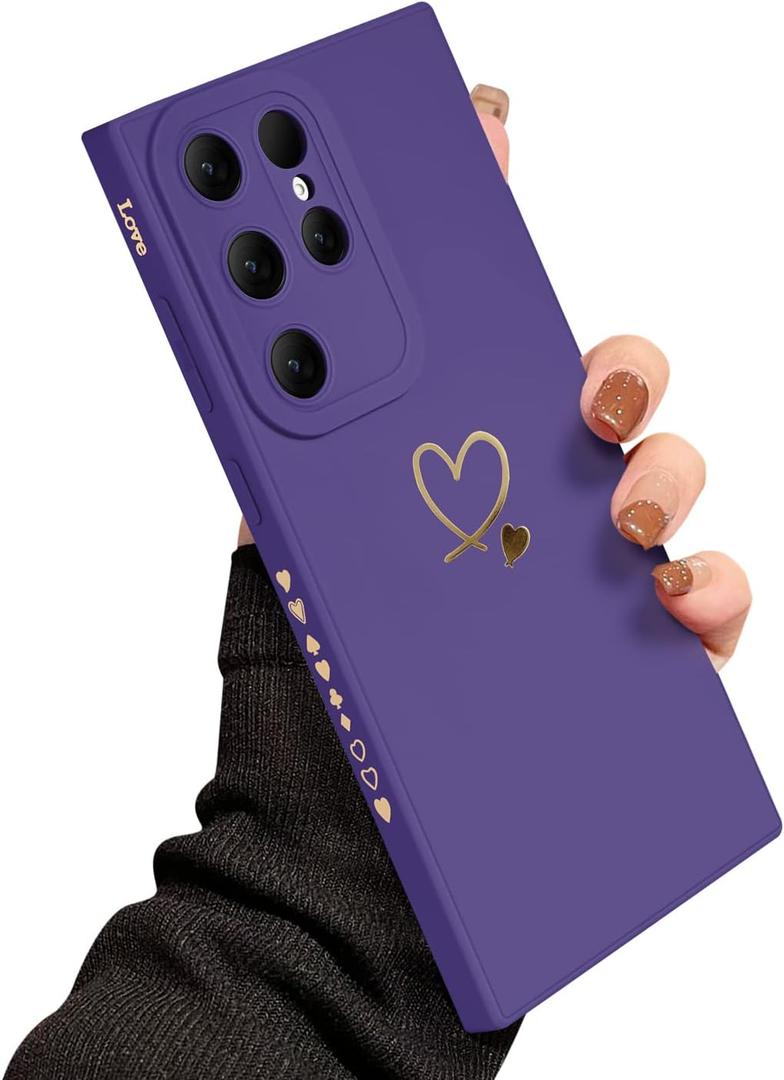 Newseego for Samsung Galaxy S23 Ultra Case Girls Women, Cute Love Heart Pattern Phone Case Flexible Liquid Silicone Shockproof Protective Bumper Cover for Samsung Galaxy S23 Ultra-Purple