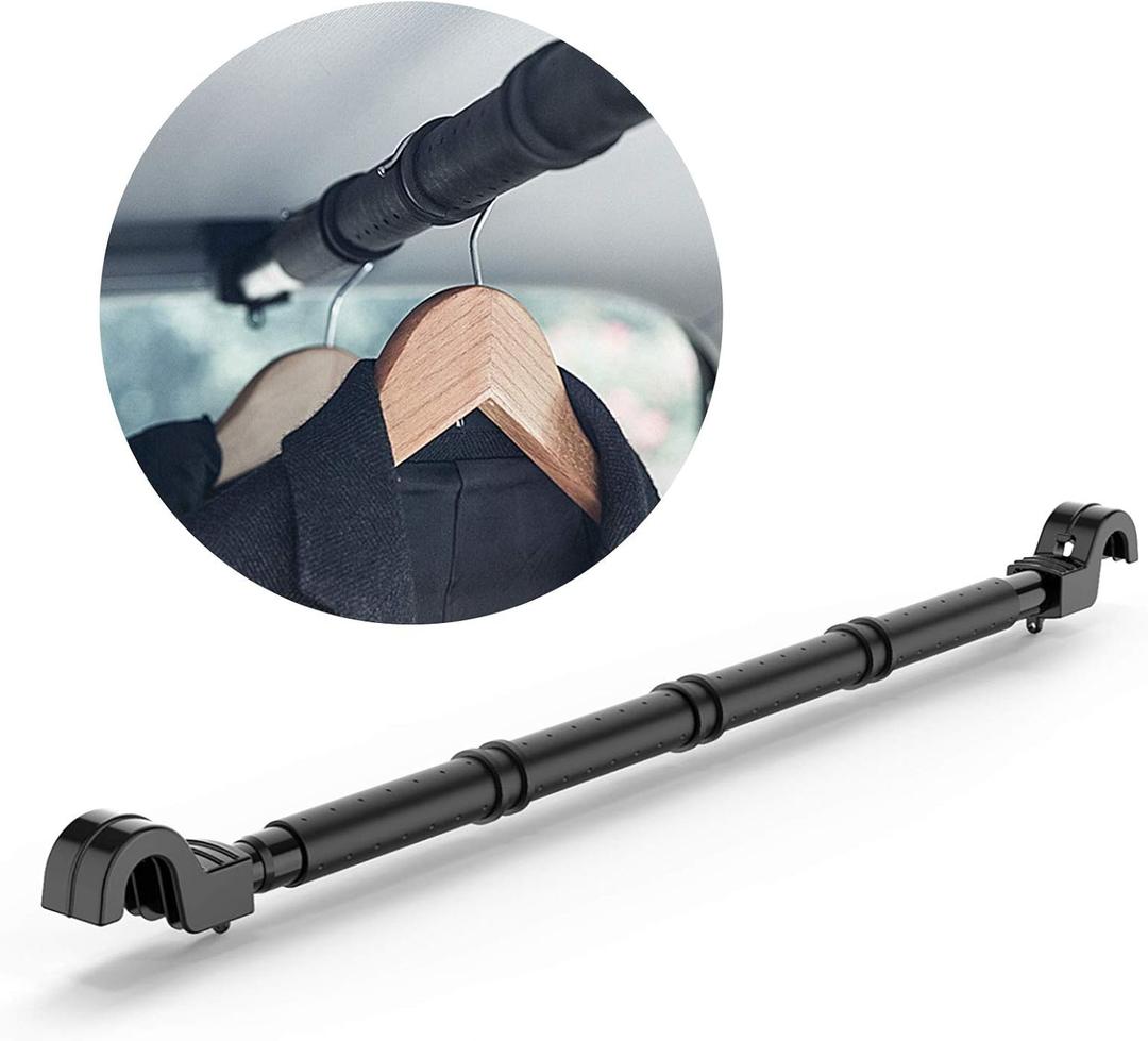 Car Clothes Hanger Bar, Expandable Vehicle Clothing Rack Hanger Rod with Heavy Duty Metal and Rubber Grips, Great for Travel or Garment Cloths
