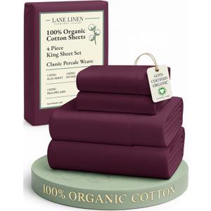LANE LINEN 100% Organic Cotton Sheets King Size, Machine Washable Fully Elasticized Low Pill Fade Resistant Cotton Sheets, Soft & Comfy Percale Eco Friendly sbanas King - Windsor Wine