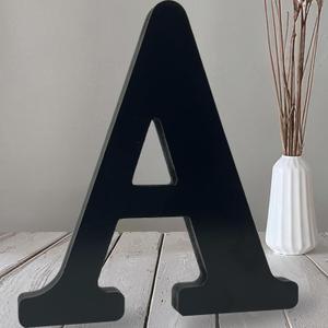 AOCEAN 12 inch Black Wood Letters Unfinished Wood Letters for Halloween Decorative Standing Letters Slices Sign Board Decoration for Craft Home Party Projects (A)
