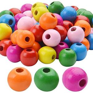Wooden Beads Bulk,100pcs 16mm Wooden Beads Colourful Wood Beads Loose Round Balls with 5mm Hole for Arts Crafts Jewelry DIY