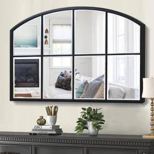 Black Window Mirrors for Wall Decor, Farmhouse Wide Arched Mirror, Wood Framed Decorative Mirror for Living Room, Entryway, Hallway, Fireplace, 42X28