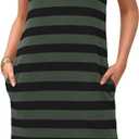 Wenrine Women's Striped Summer Dress Casual Polo V Neck Sleeveless Slit Loose Fit T Shirt Midi Dresses