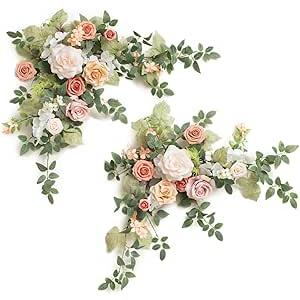 Ling's moment 2PCS Blush Pink Artificial Floral Swags Centerpieces Wedding Arch Flowers Garland Greenery Arrangements for Sweetheart/Head Table Easel Wall Entryway Board Backdrop Decor