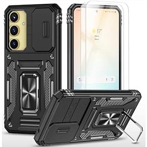 Compatible with Galaxy A55/A35 5G Case with HD Screen Protector,[Slide Camera Cover][Kickstand][Military-Grade] Heavy Duty Protection Samsung A55/A35 5G Case (Black)