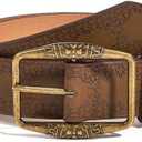 Women Western Belt Vintage Metal Buckle Leather Belts Country Cowboy Cowgirl Belt for Jeans Pant Dress (Fit for Waist Size:33''-39'', Brown)
