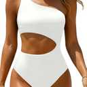 Women's One Piece Swimsuit- One Shoulder Bathing Suit Cutout Tummy Control Swimwear (White, M)