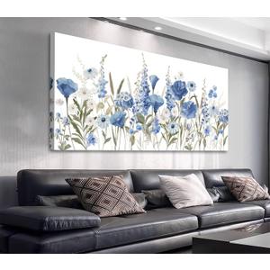 arteWOODS Elegant Flowers Wall Art - Blue White Botanical Pictures for Wall Decor Floral Blossom Canvas Painting Print Artwork for Living Room Bedroom Home Office Wall Decoration 24" x 48"