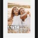 11x14 Picture Frame with Real Glass - 8x10 Wooden Frame with Mat, Horizontal and Vertical Display for Wall or Tabletop (Black, 1 Pack)