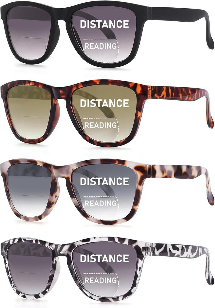 CHOFILORD Bifocal Reading Sunglasses for Women Men 4 Pack Fashion Sun Readers UV400 Protection Outdoor Reading Glasses (4 Pack Colors, 1.25, x)