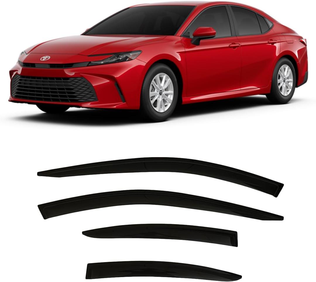 2025 2026 Tape-On Side Window Visor Deflectors for Toyota Camry LE SE XLE XSE Smoke Tinted Rain Guards