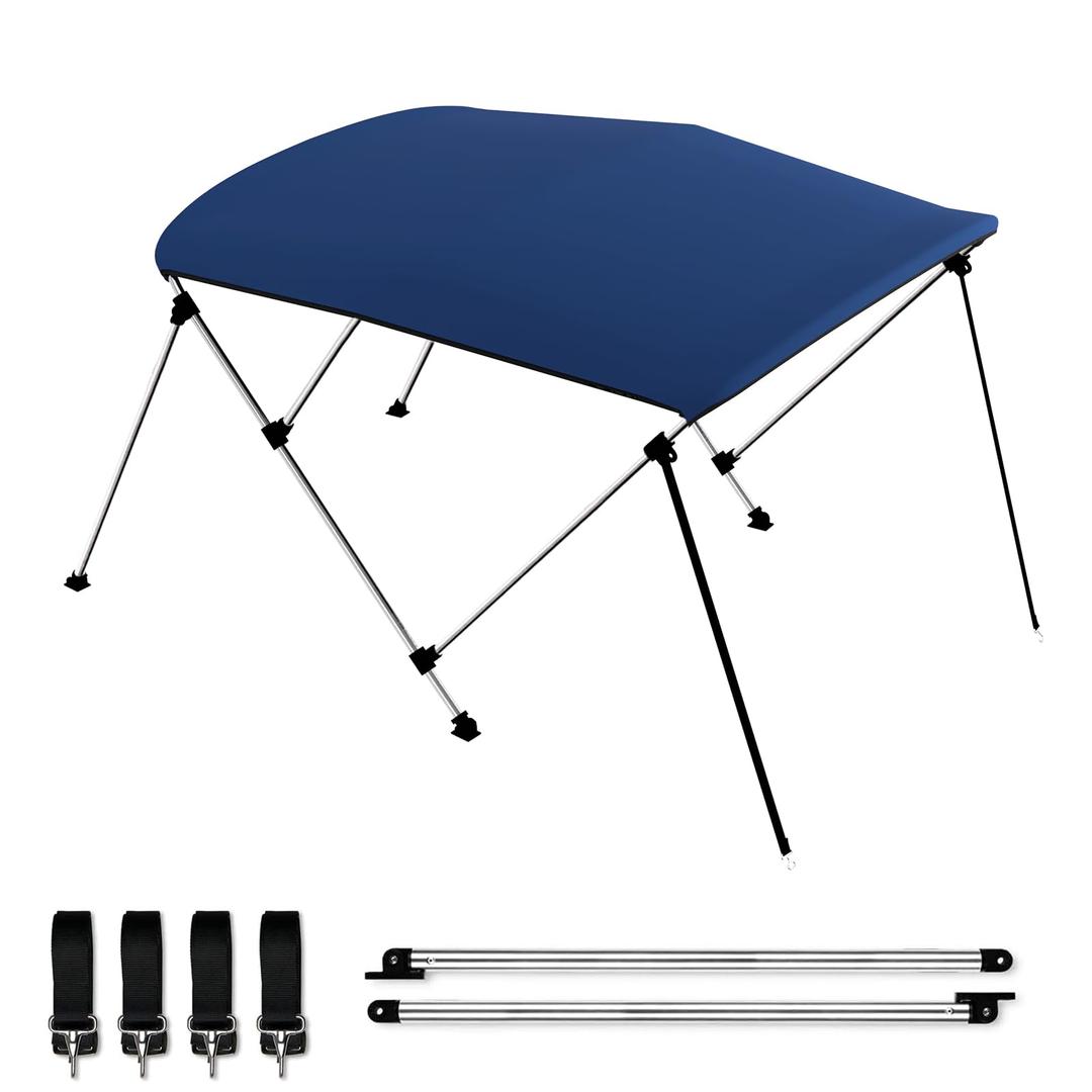 Bimini Boat Top Cover Sun Shade 3-4 Bow Boat Canopy Includes 4 Straps 2 Rear Support Poles Mounting Hardwares Storage Boot with 1" Aluminum Frame (Navy Blue, 3 Bow 6'L x 46" H x 73"-78" W)