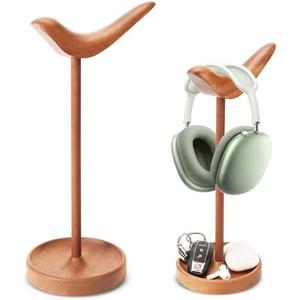 LiZHi Headphone Stand, Wooden Curved Headset Holder for Desk, Wood Gaming Headset Stand with Storage Tray for Airpods Max, Airpods, Airpods Pro, Beats, Bose, Sennheiser, Sony Head Phone and More