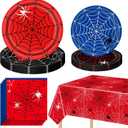 Spider Party Supplies, 20 Plates, 20 Napkins, 1 Tablecover for Birthday Party Tableware Supplies, Spider Theme Birthday Party Decorations