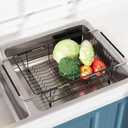 JASIWAY Dish Drying Rack in Sink, Over The Sink Colander Strainer Basket, Stainless Steel Strainer Basket with Expandable Rubber Grip Handles for Vegetables, Fruits, Home Kitchen Essentials, Black