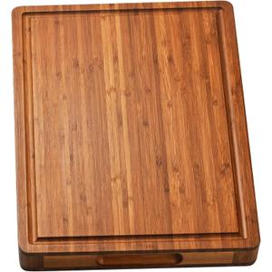 Bamboo Wood Cutting Board for Kitchen, Cheese Chopping Board, Butcher Block, 1.2" Thick with Hidden Side Handles and Juice Grooves (Carbonized)