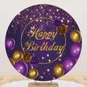 Renaiss 7.2x7.2ft Violet Happy Birthday Round Backdrop Cover Glittering Bokeh Gold Purple Birthday Circle Photography Background Balloons Rose Flower Birthday Party Decors Bday Arch Photo Booth Props
