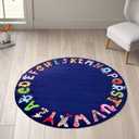 Round Kids Play Rug, ABC Rugs for Kids, Toddlers and Baby, Nursery Area Rug Soft Crawling Play Mat, Non Slip Circle Alphabet Educational Carpet for Children Playroom Classroom Bedroom Decor (3'4" (Round), Blue Animal Patten)