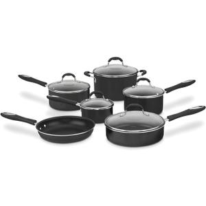Cuisinart Advantage Nonstick Cookware Set, 11-Piece Pots and Pans Cooking Set with Aluminum Core for Quick and Even Heating, Easy Grip Handles, Dishwasher Safe, 55-11BK (other-size, Black)