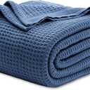 Bedsure Gentlesoft 100% Cotton Blanket Queen Size for Bed - Breathable and Soft, Waffle Weave Blanket for Summer, Thick Cozy Fall Blankets for Women Gift, Navy, 90x90 Inches