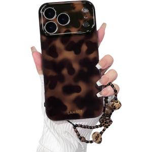 NITITOP Compatible for iPhone 17 Pro Case with Chain Lanyard Strap Stylish Leopard Print Brown Amber Tortoise for Women Girls Men Soft TPU Shockproof Protective Cover - Brown