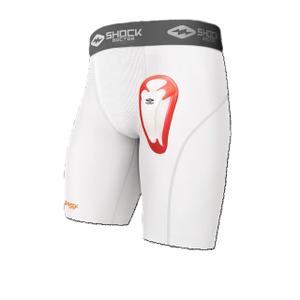 Shock Doctor Compression Shorts with Protective Bio-Flex Cup, Moisture Wicking Vented Protection, Youth Size (Medium, White)