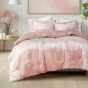Comfort Spaces Juliette Luxe Comforter Set Velvet Lush with Soft Brushed Microfiber Reverse, All Season Cozy Velvet Bedding Sets, Fluffy Comforter Bed Set, Matching Sham, Blush Full/Queen 3 Piece