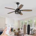 52 Inch Farmhouse Ceiling Fan with Light and Remote, Black Industrial Caged Ceiling Fans Flush Mount, 5 Dual Finish Blades, 6-Speed Reversible Quiet DC Motor, Rustic Design for Bedroom, Living Room