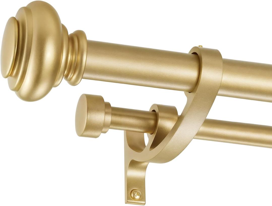 Double Curtain Rods 72 to 144 Inches with Solid Aluminum Alloy Brackets, 1 Inch Adjustable Drapery Rod, Heavy Duty Dual Curtains Rod for Window, Sliding Door, Bedroom Decoration, Warm Gold