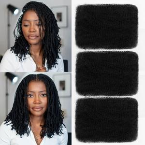 Afro Kinkys Bulk Human Hair for Braiding 16 Inch 120g Afro Kinky-Curly Human Hair Bulk for Twist Braids 3 Bundles Spring Twist Hair 4C Kinky Braiding Hair for Dreadlock Extensions 1B Nature Black