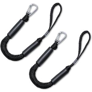 Bungee Dock Lines with Clips - Heavy Duty Marine Grade Elastic Boat Ropes, 1800LB Breaking Strength & Hidden Shock Absorber for Boat, Jet Ski, Kayak, Pontoon, Pickup Truck (3FT/2 Pack)