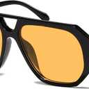 LOHO MAGICA Rectangle Aviator Sunglasses, Retro Sunglasses for Women Men, Trendy Flat Frame Vintage 70s Sun Glasses