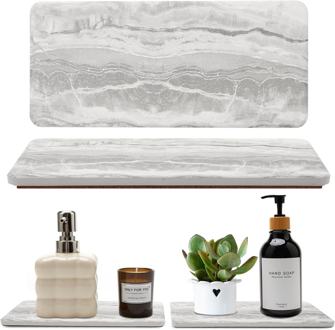 2 Pack Water Absorbing Stone Drying Tray for Kitchen Counter Marble Bathroom Sink Trays Accessories Diatomite Stone Soap Dish Holder Kitchen Tray for Bathroom Vanity Trays Quick Instant Dry Sink Caddy