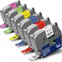 6-Pack 18mm 0.7" Laminated Tape Compatible for Brother P-Touch Label Tape 18mm 0.7 Inch Laminated Colored Tze Tz 3/4" Label for PTD400 PTD610BT PTD410 PTD600, White/Red/Yellow/Blue/Green/Pink