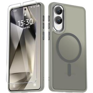 for Samsung Galaxy S25 Edge Case, Matte Magnetic Phone Case with 1 Screen Protector, Support for Magsafe, Translucent Frosted Shockproof Protective Cover for Samsung Galaxy S25 Edge, Titanium Gray