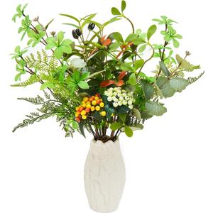 K&Y Realistic Artificial Potted Plants Olive Wild Fern Berry Decor Low Maintenance Faux Greenery Indoor Fake Plants for Home Office Bathroom Kitchen Desk Shelf No Watering Needed (White Vase), 21"