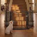 No Pawblems Metal Freestanding Foldable Dog Gate with Door, 30'' Tall