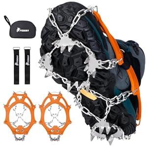 PTEROMY Crampons for Hiking Boots with 24 Stainless Steel Spikes, Ice Cleats for Shoes and Boots (Medium)