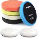 POLIWELL Buffing Polishing Pads 5 Inch, 7Pcs Buffing Sponge Pads Kit 5.5" Face for 5" Backing Plate, Compound Cutting Foam Pads, Wool Pad for Car Buffer Polisher, Compounding Polishing and Waxing