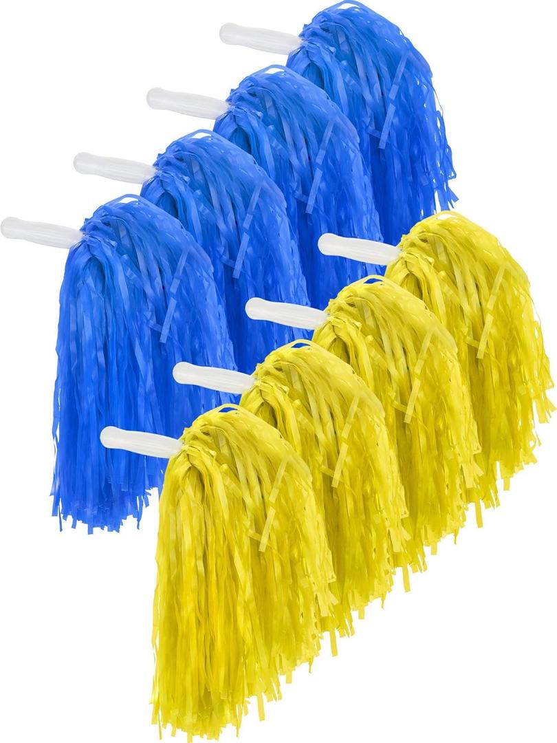 12 Pack Cheerleading Pom Poms Sports Dance Cheer Plastic Pom Pom for Sports Team Spirit Cheering (Blue and Yellow)