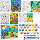 4 Pack Paint by Numbers for Kids Ages 6-8 8-12, Pre-Drawn Canvas Painting Kit with 12 Acrylic Paints & 8 Brushes, DIY Canvas Art Kits for Kids Painting Activities, Classroom Crafts, Wall Decor